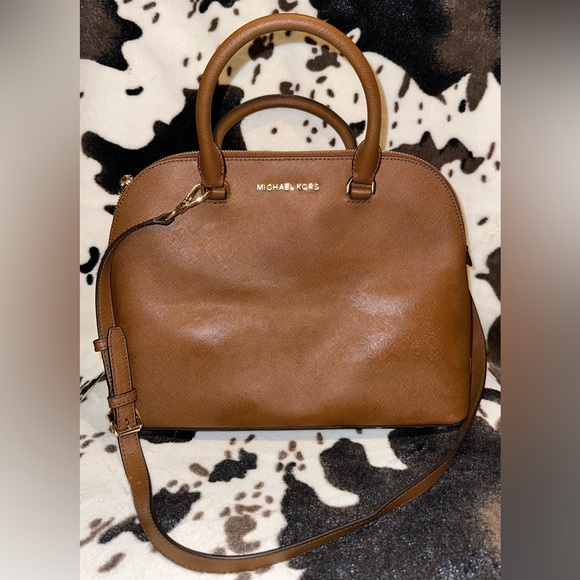 Michael Kors Handbags - Michael Kors Brown Saffiano Leather Large Cindy Dome Satchel